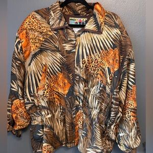 Vintage Silk Atlantic Beach Bomber Jacket Jungle Jaguar Print Size XL
